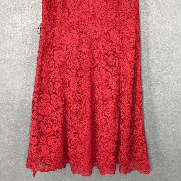 Talbots Dress Womens Sz 16 Red Lace Overlay Sweetheart Neckline Event Wedding - Picture 5 of 13